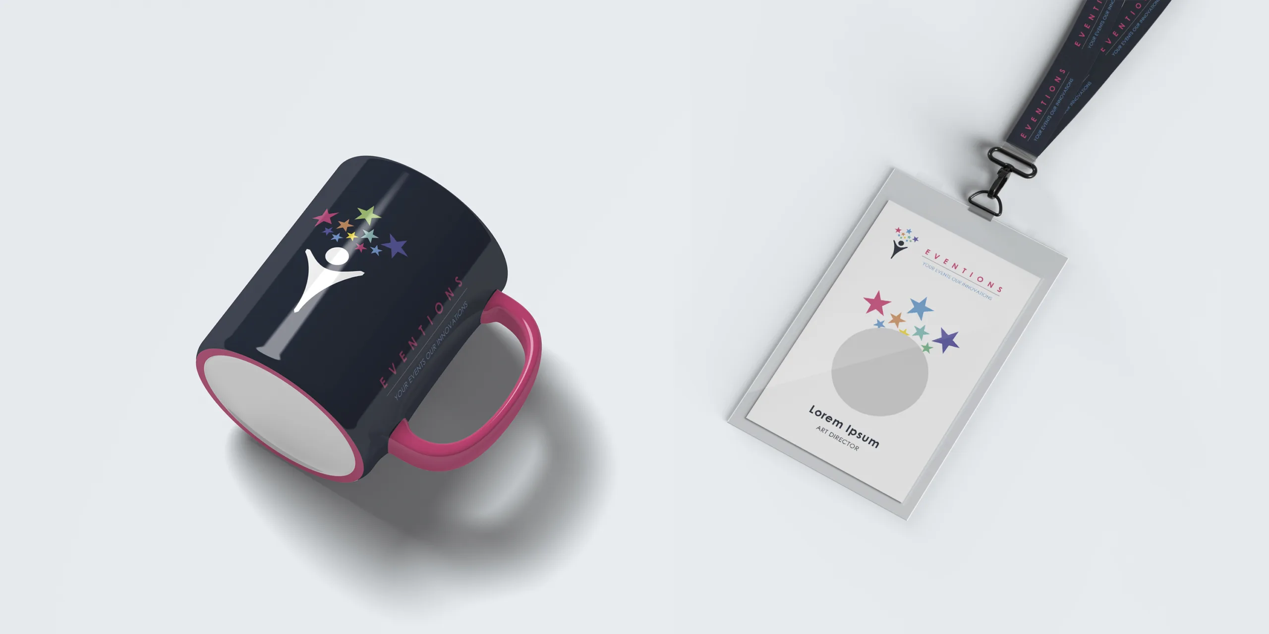 eventions stationery design, design first agency, id cards design, branding