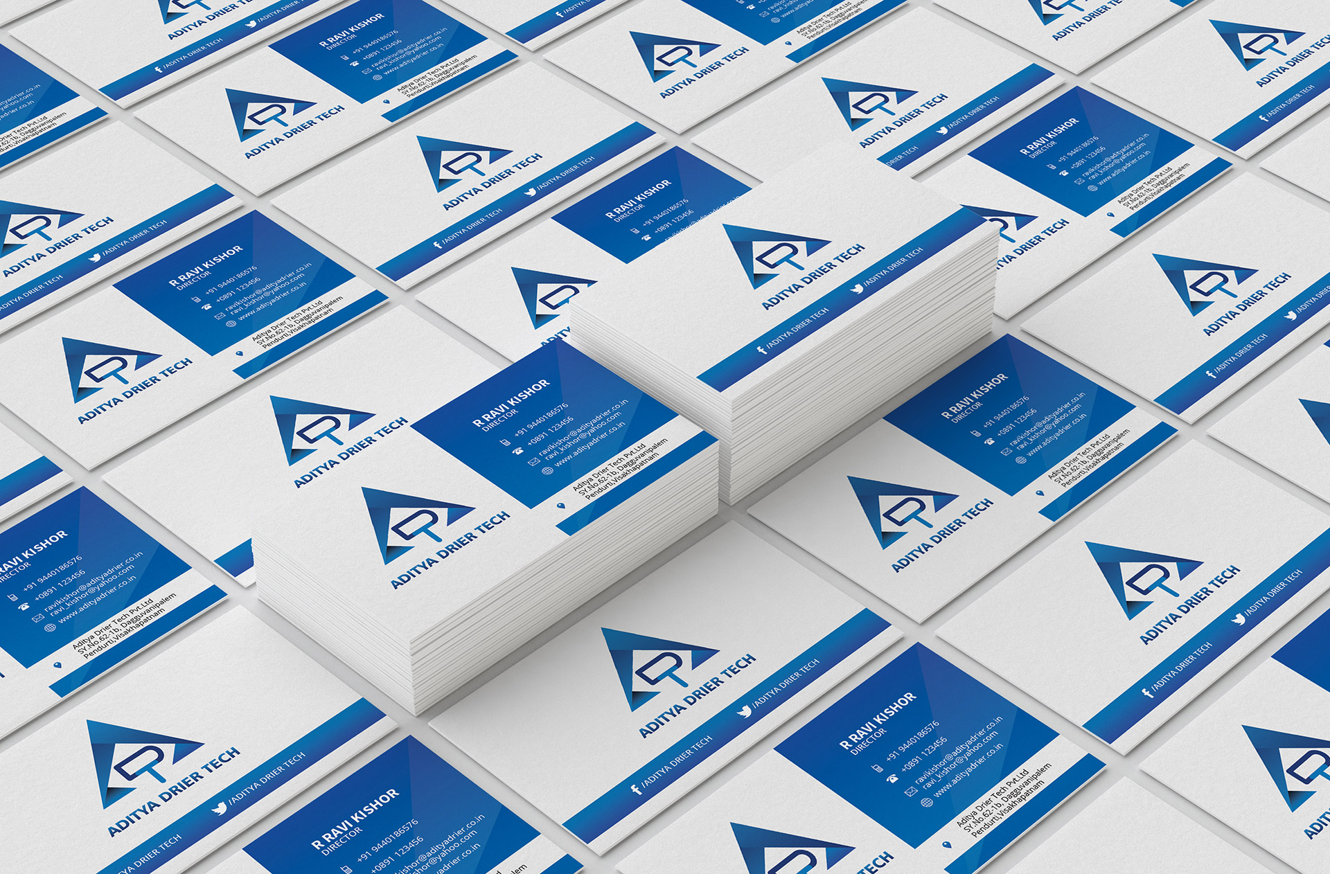 Aditya Drier tech logo, branding, logo design, manufacturer company design, stationery
